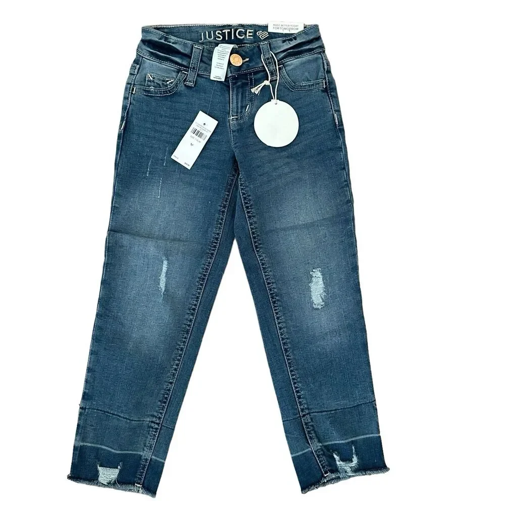 Justice Girls Girlfriend Repreve Slim Distressed Jeans Blue Size 7 NWT